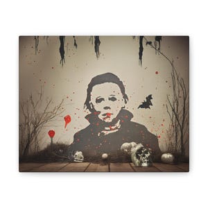 Spooky Canvas Wall Art, Halloween Decor, Horror Movie Poster, Michael Myers Art, Eerie Home Decoration
