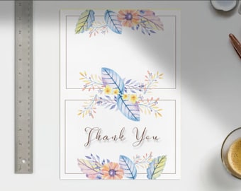 Thank you card pastel colors flowers Png and Pdf files + Script font bonus!!!