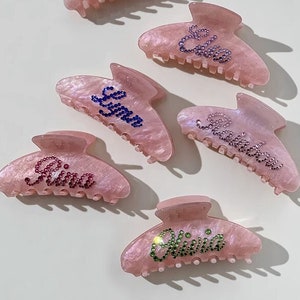 Personalized Hair Claw, Hair Clips, Hair Barrettes, diamont Hair Claw, Hair accessories, Custom name Hair clips,Hair Claw,Pink Princess Gift image 1