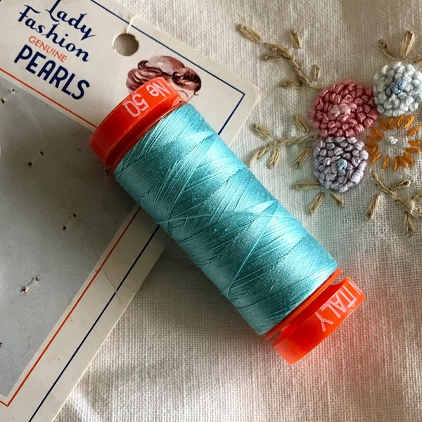 1 Spool Vibrant Medium Aqua 100% Cotton Thread, Aurifil 50 wt all purpose Thread color 5006, Sewing Quilting