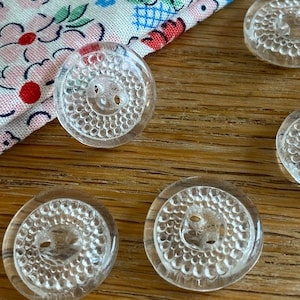 6 Vintage Deadstock Round Classic Clear Glass Dotted Buttons, 1950s Midcentury, 7/8 inch, Brand New, Dressmaking Sewing