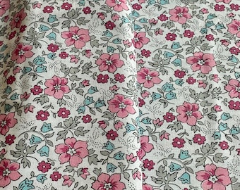 BTY Vintage Style Cotton Fabric, Pink & Aqua Floral on White, Feedsack Style Suitable for Vintage Sewing, Precious Petites Sold By the Yard
