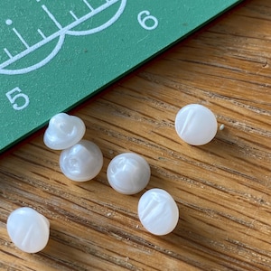 8 Vintage Deadstock Tiny Round Classic White Glass Buttons, 1/4 inch for doll or baby sewing, embellishment, Brand New, Dressmaking Sewing