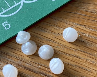 8 Vintage Deadstock Tiny Round Classic White Glass Buttons, 1/4 inch for doll or baby sewing, embellishment, Brand New, Dressmaking Sewing