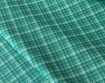 BTY Vintage Style Cotton Fabric, Berry & Sage 1930s Plaid Print, Repro Feedsack Style Jade Green Geometric, Vintage Sewing, Sold By the Yard