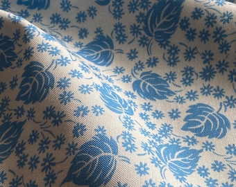 BTY Vintage Style Cotton Fabric, Navy Blue 1930s Leaf Print, Repro Feedsack Style Suitable for Vintage Sewing, Sold By the Yard
