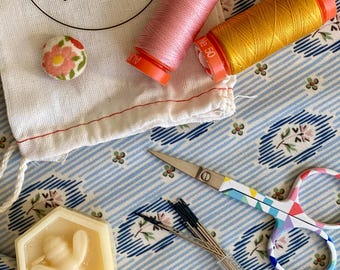 Home Fires: Deluxe Hand Sewing Kit, Thread Beeswax Needle Minder Notions, Mending & Sewing Supply, Gift Idea, Vintage
