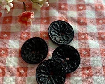 4 Brand New deadstock Vintage Black Rope Loop Buttons, 1930s, 1940s, 5/8 inch, vintage antique sewing supply, dressmaking