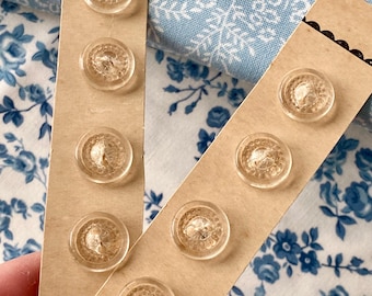 4 Vintage Deadstock Round Classic Clear Glass Dotted Buttons, 1950s Midcentury, 1/2 inch, Brand New, Dressmaking Sewing