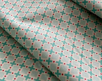 BTY Vintage Style Cotton Fabric, Berry & Sage 1930s Geometric Print, Repro Feedsack Style, Pink and Green, Vintage Sewing, Sold By the Yard