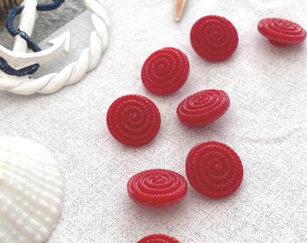 8 Vintage Deadstock Coiled Rope Red Glass Buttons, 1930s 1940s 1/2 inch, Nautical, Brand New, Dressmaking Sewing
