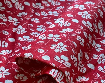 BTY Vintage Style Floral Fabric, White Flowers on Red Quilting Cotton, 1930s Repro by American Jane for Vintage Sewing, Sold By the Yard