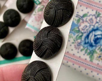 3 Vintage Deadstock Dark Brown, Chocolate Colored 1960s Plastic Buttons with Woven Look, 7/8 inch, Brand New, Dressmaking Sewing
