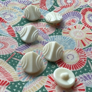 6 Vintage Deadstock Art Deco White Glass Buttons, 1930s 3/4 inch, Brand New, Dressmaking Sewing