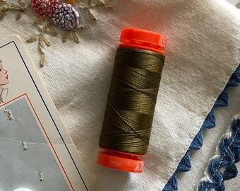 1 Spool Dark Olive Green 100% Cotton Thread, Aurifil 50 wt all purpose Thread color 4173, Sewing Quilting