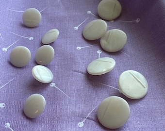 6 Vintage Deadstock Round Classic White Glass Buttons, Two Sizes, 1/2 inch, 7/8 inch, Brand New, Dressmaking Sewing