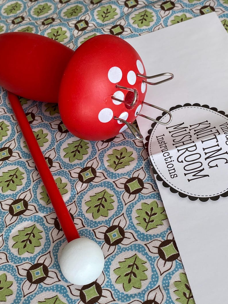 Adorable Vintage Style Wooden Knitting Loom Mushroom, Red With White