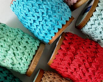 Vibrant Cotton 1/4" Rick Rack Sewing Trim, By the Yard, Choose from Color Variety Pink Jade Blue Red Tan Aqua
