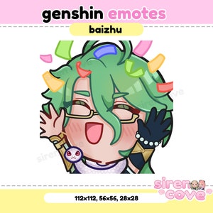 Baizhu Confetti emotes Genshin Impactfor Twitch, Discord and Youtube / Kawaii, For Streamer,