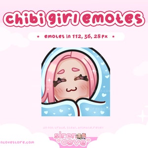 Blanket Girl Pink Hair Emote for Twitch, Discord and Youtube / Kawaii, For Streamer,