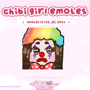Clown Girl Brown Hair Emote for Twitch, Discord and Youtube / Kawaii, For Streamer,