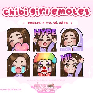 Brown Hair Brown Eyes Girl Emote Pack for Twitch, Discord and Youtube / Kawaii, For Streamer,