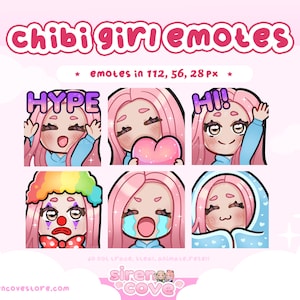 Pink Hair Brown Eyes Girl Emote Pack for Twitch, Discord and Youtube / Kawaii, For Streamer,
