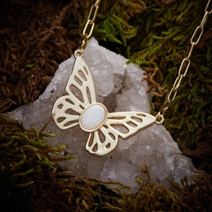 Butterfly Necklace, Opal Necklace, Butterflies, Paperclip Chain, Layering Necklace, Gold Butterfly, Butterfly Pendant, Gold Necklace