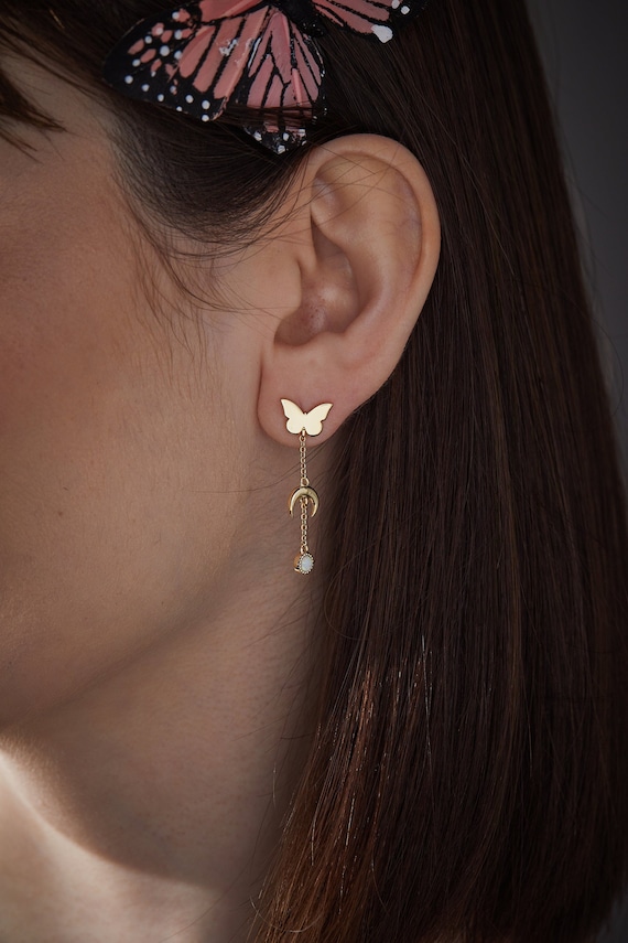 Metamorphosis Linear Drop Earring Butterfly Earrings Gold