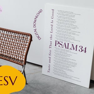 Psalm 34 ESV Minimalist Full Chapter Printable Wall Art | Minimal Modern Bible Verse Home Decor | Taste and See that the Lord is Good Print