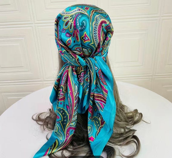 小物 Hand Printed Silk Scarf - blue Silk Square Scarf - Hand Designed in Blue Pattern - Etsy