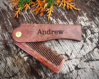 Folding Sandalwood Comb • Personalized Handle