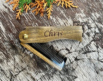 Folding Sandalwood Comb • Personalized Handle