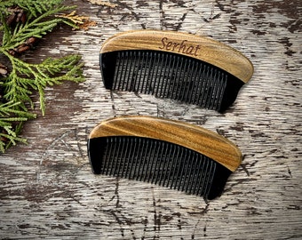 Sandalwood Comb • Personalized Handle • Ox Horn Teeth
