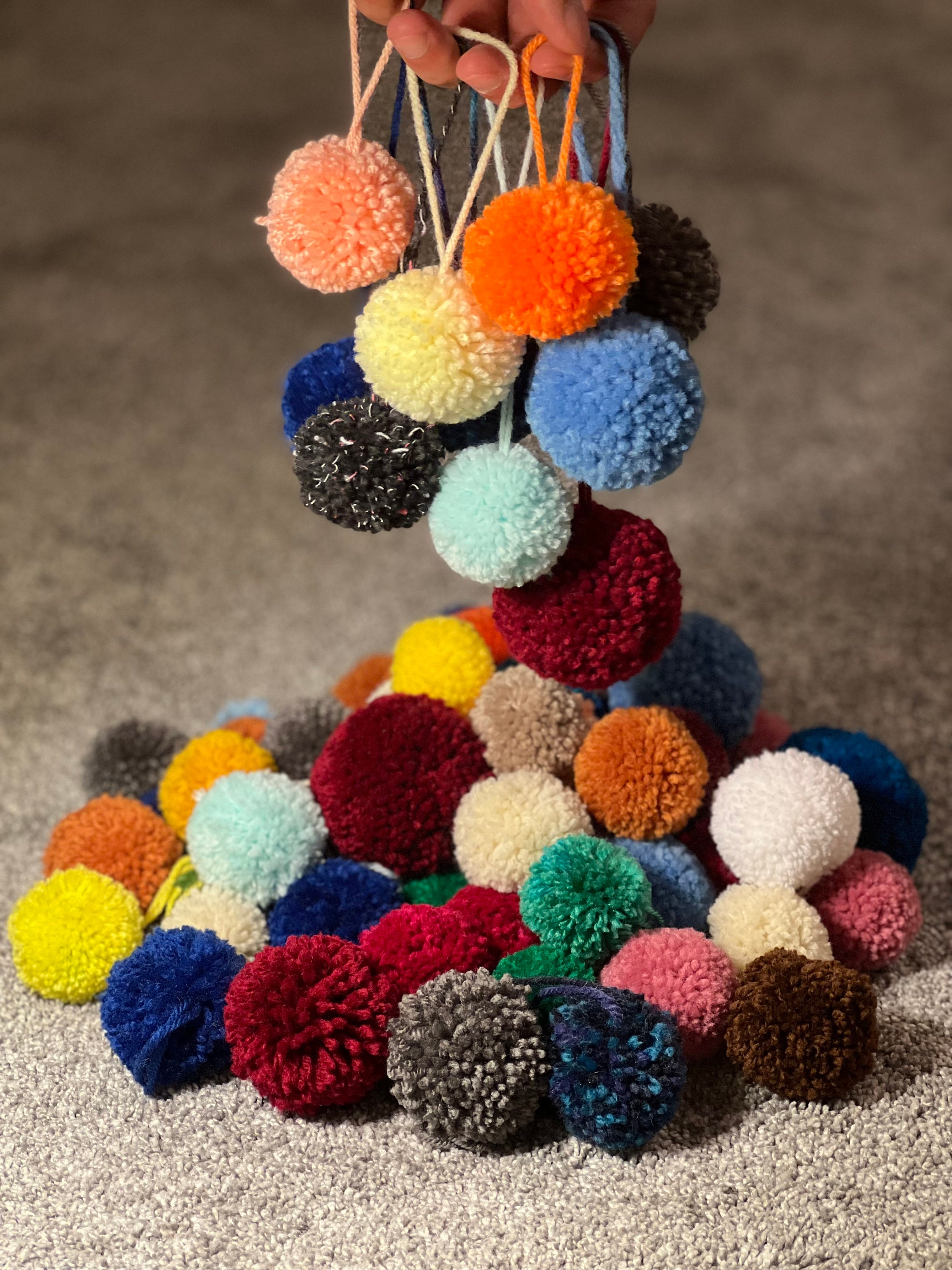 Yarn Pom Poms, Mixed Colored Pom Poms, Handmade DIY Craft