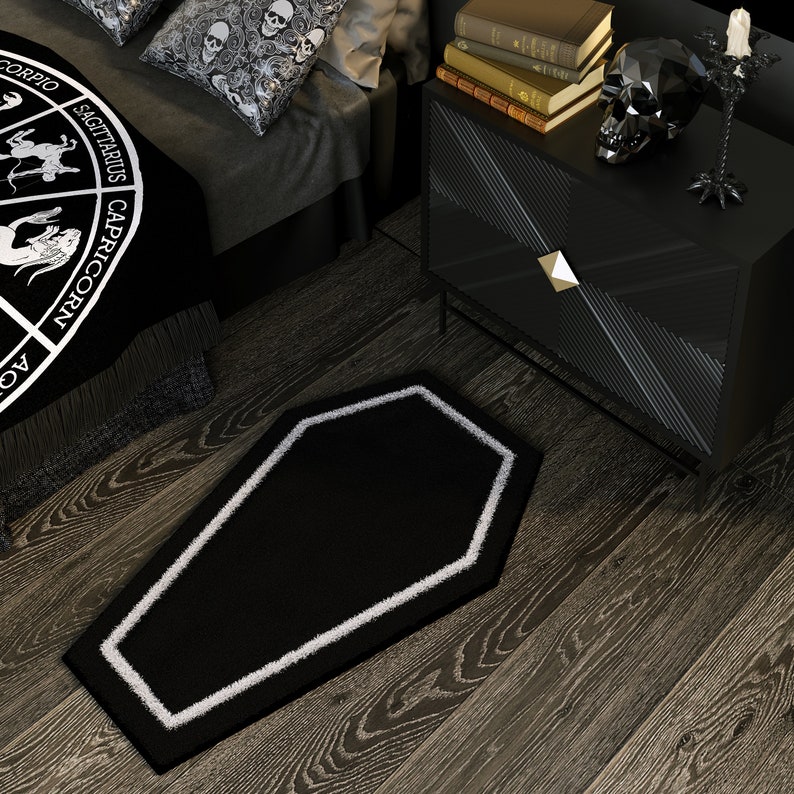 Coffin Bath Mat Halloween Rug Black Gothic Home Decor Goth Etsy
