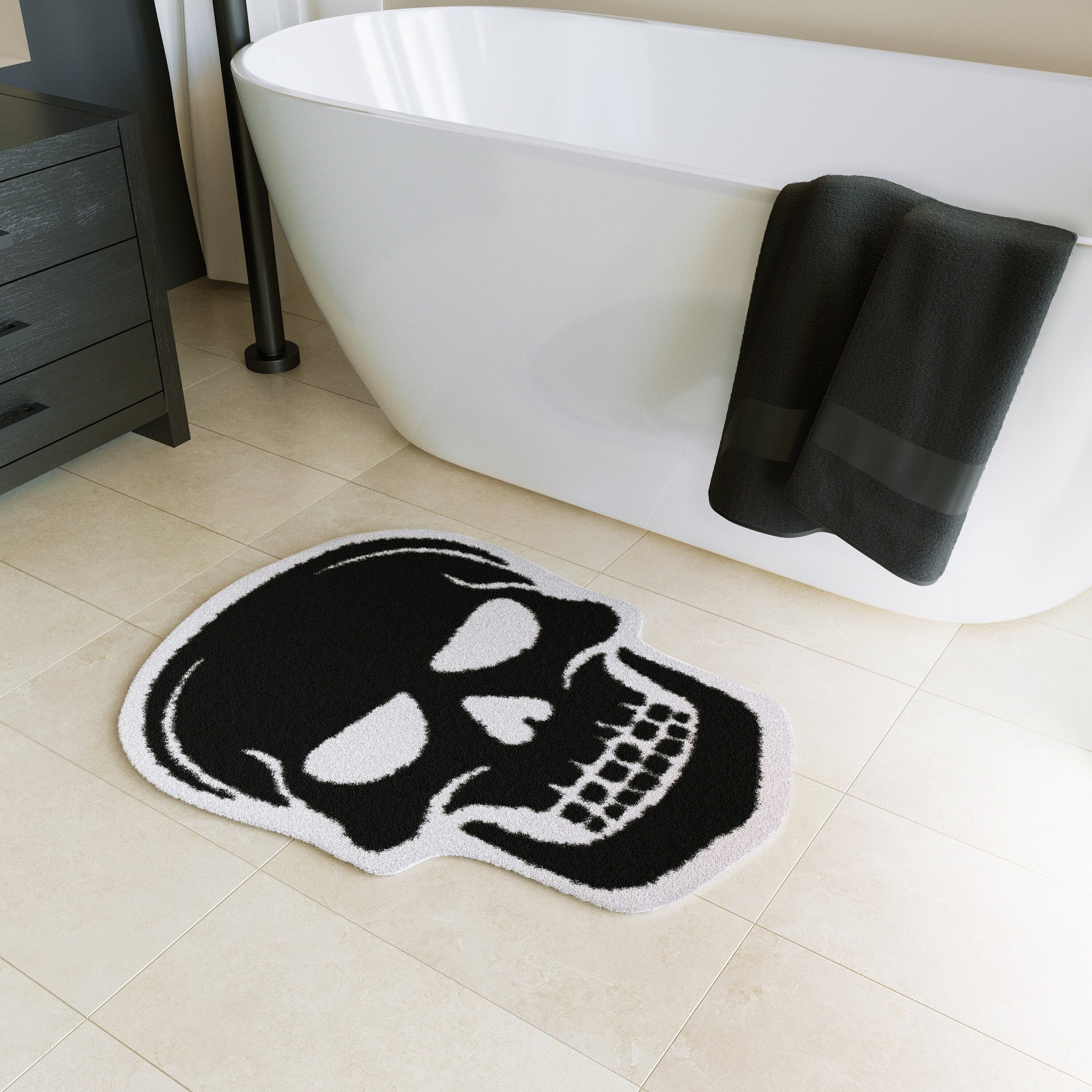 Skull Head with Broken Heart Tattoo Bathroom Rugs,Soft Absorbent Bath  Mat,Machine Washable Dry Bath Mats for Indoor Living Room, Tub and Shower,  30 x 26 : : Home