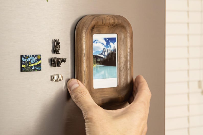 Small Walnut or Oak Picture Frame, Magnetic Fridge or Wall, for Instax Mini image 3