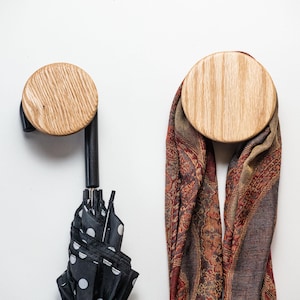 Wall hook, round, minimalist, Coat hook, hat hook, purse hook, Oak  | Tangent Hook | Klei Design