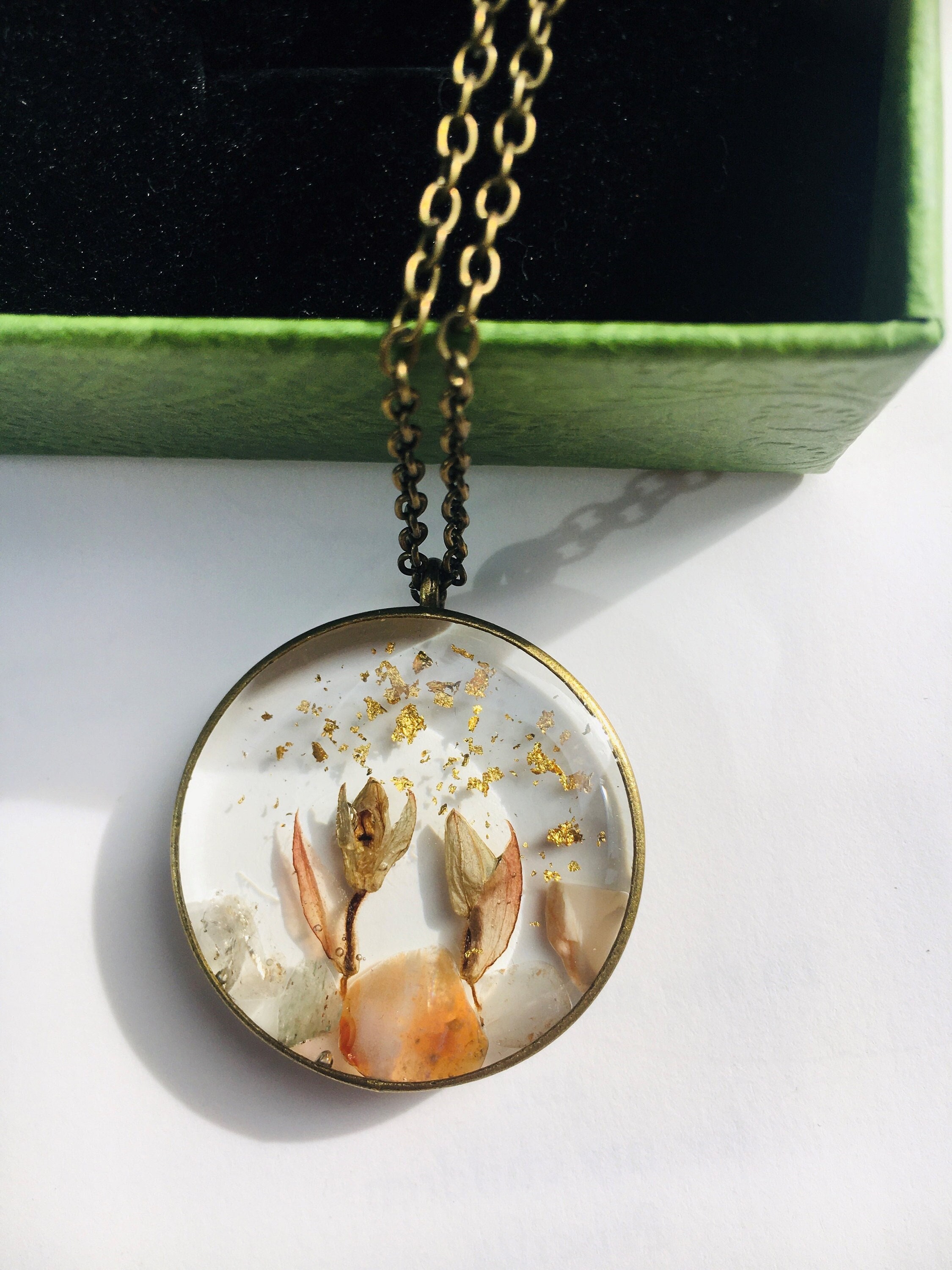 The Sydney Necklace- Crushed Abalone + Gold Leaf Flake Resin Necklace