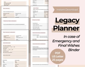 Funeral Planner | Final Wishes | Emergency Plan | Legacy Planner Printable