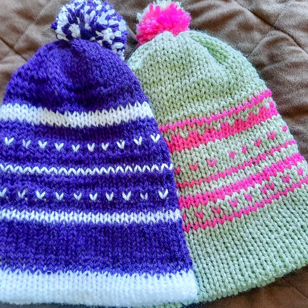 Blossom Beanies in Violet: Teen size , White and purple variation, teenage girls,