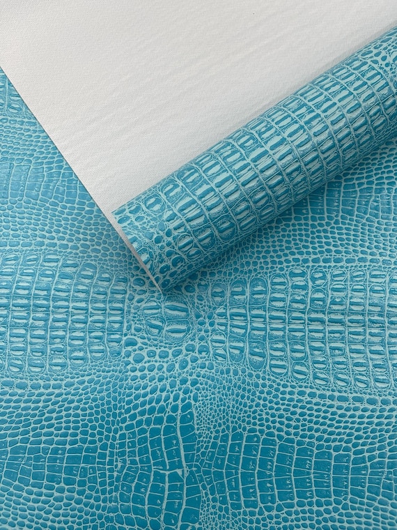 Fiji Turquoise Crocodile Marine Vinyl 2 tone Upholstery, Crocodile Skin Texture Faux Leather PVC Vinyl, 54" Wide.