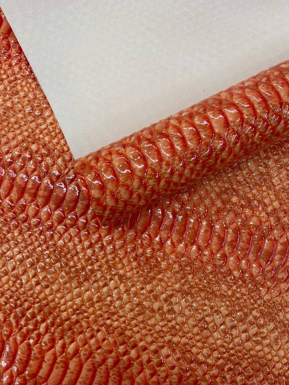 Crush Orange Cobra Snake Shiny Vinyl 3D Embossed Fabric / 2 Tone Cobra Snake Vinyl Leather 54" Wide