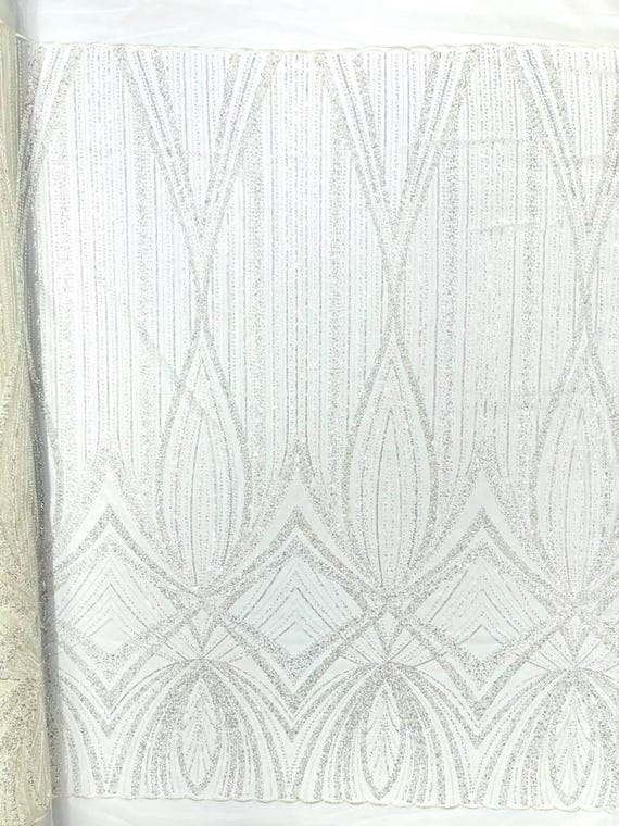 White Geometric New York Fashion Beaded Lace, By The Yard.