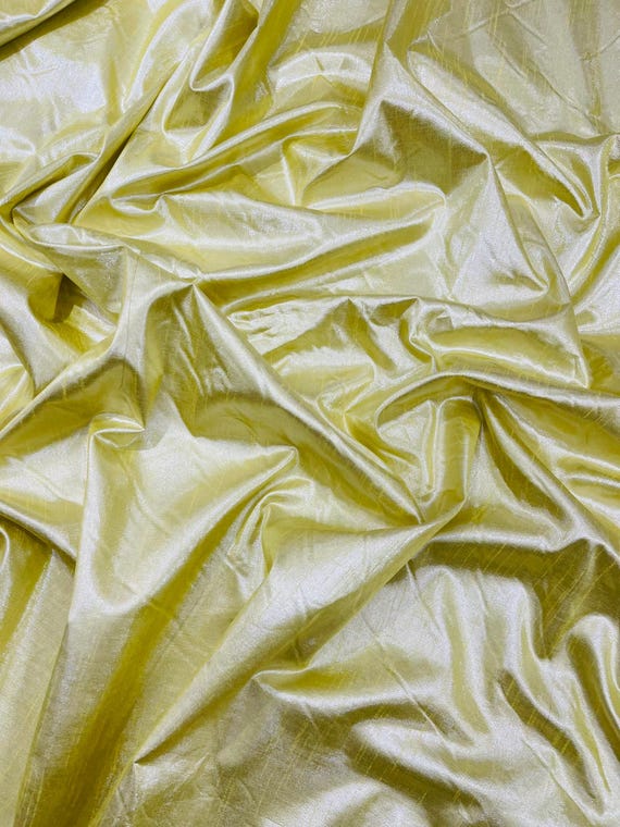 Yellow Metallic Polyester Dupioni Faux Silk Fabric | 55" Wide Wedding, Home Décor.