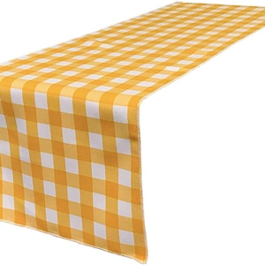 White & Dark Yellow 12&quot; Wide by The Size of Your Choice, Polyester Poplin Gingham, Checkered, Plaid Table Runner.