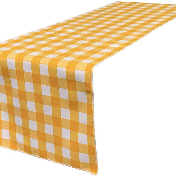 12 » de large par la taille de votre choix, vichy en polyester Popeline, carrelier, chemin de table à carreaux (blanc et jaune foncé,