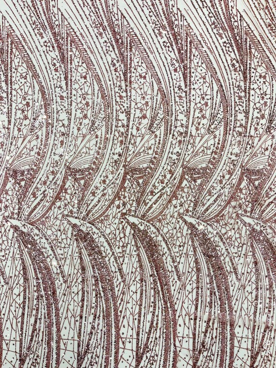 Dusty Rose Geometric Fashion Glitter Design On A Mesh Lace Fabric| 58" Wide| Prom Dresses.