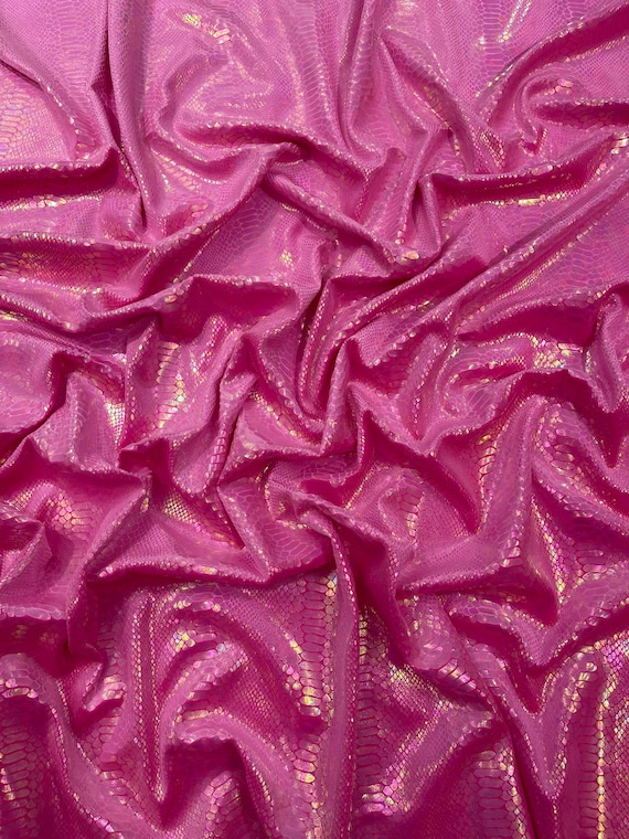 Pink Illusion Foil Mamba Snake Design Stretch Velvet Fabric 58" Wide| Costume.